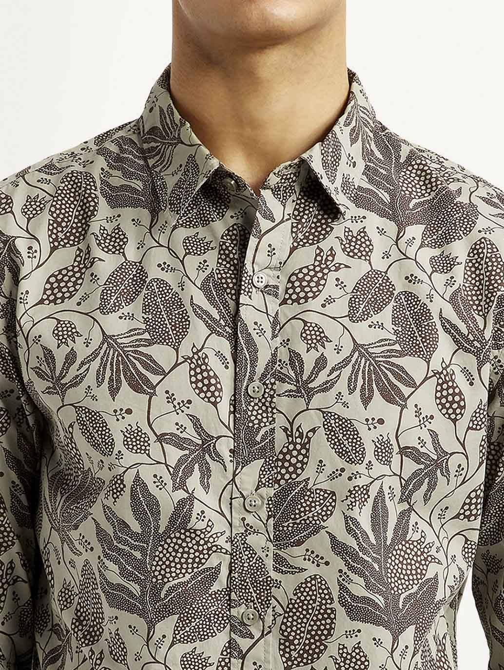 Men's Printed Khaki Slim Fit Shirt