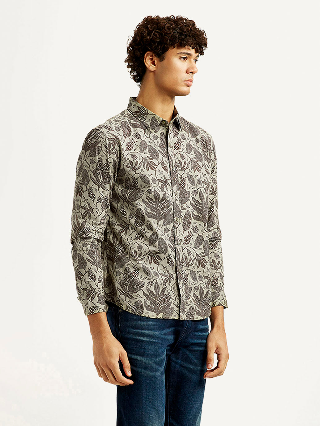 Men's Printed Khaki Slim Fit Shirt
