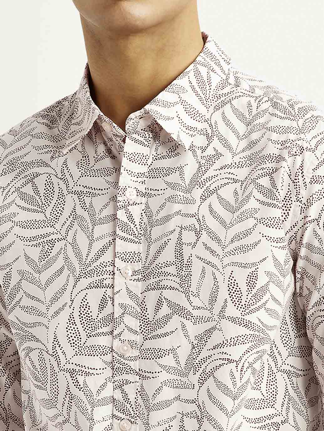 Men's Printed Off White Slim Fit Shirt