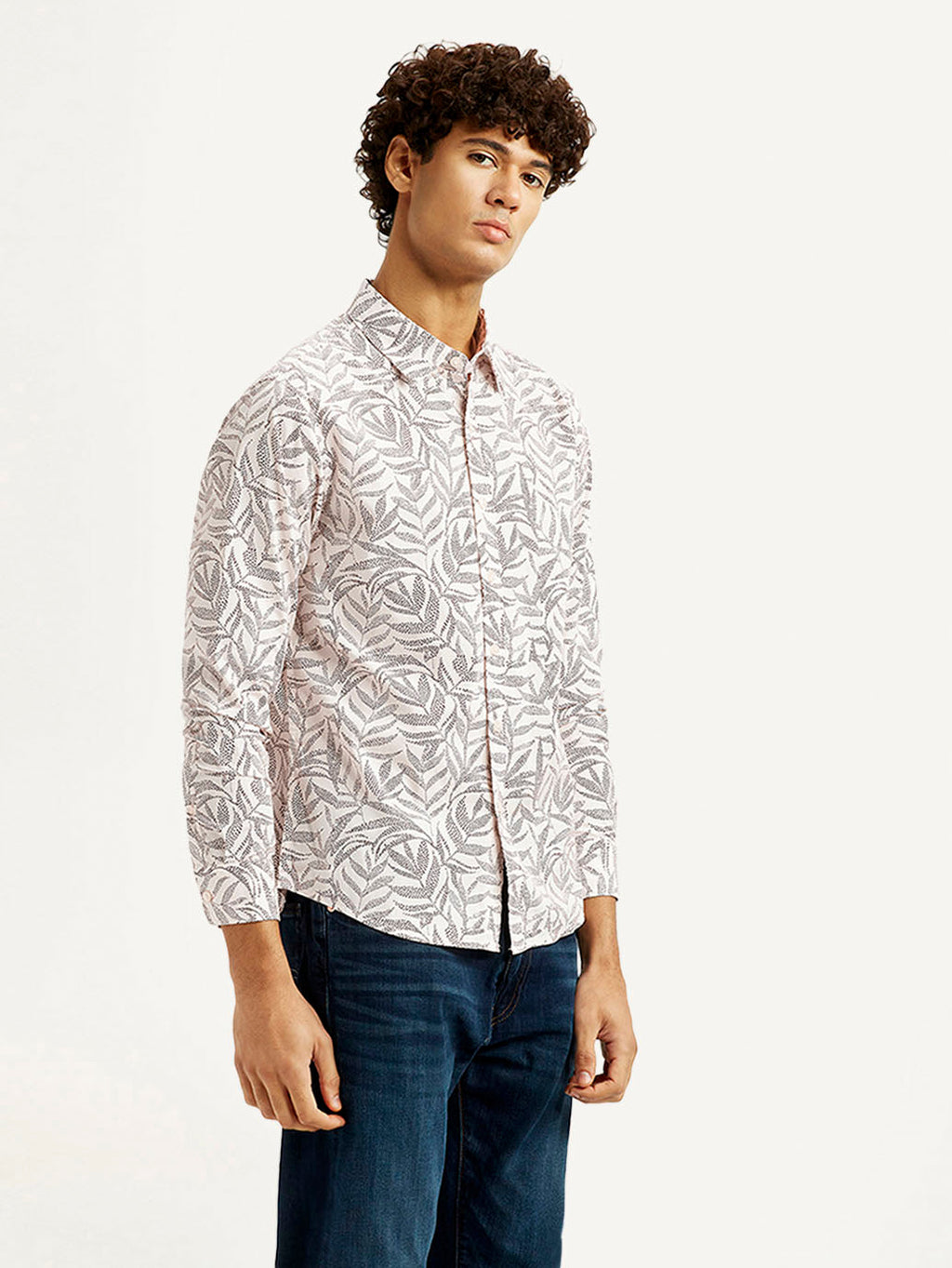Men's Printed Off White Slim Fit Shirt