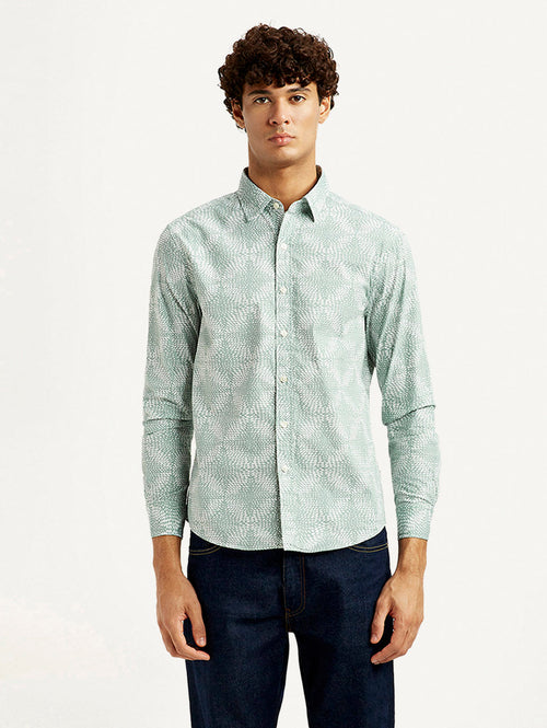 Men's Abstract Light Green Slim Fit Shirt