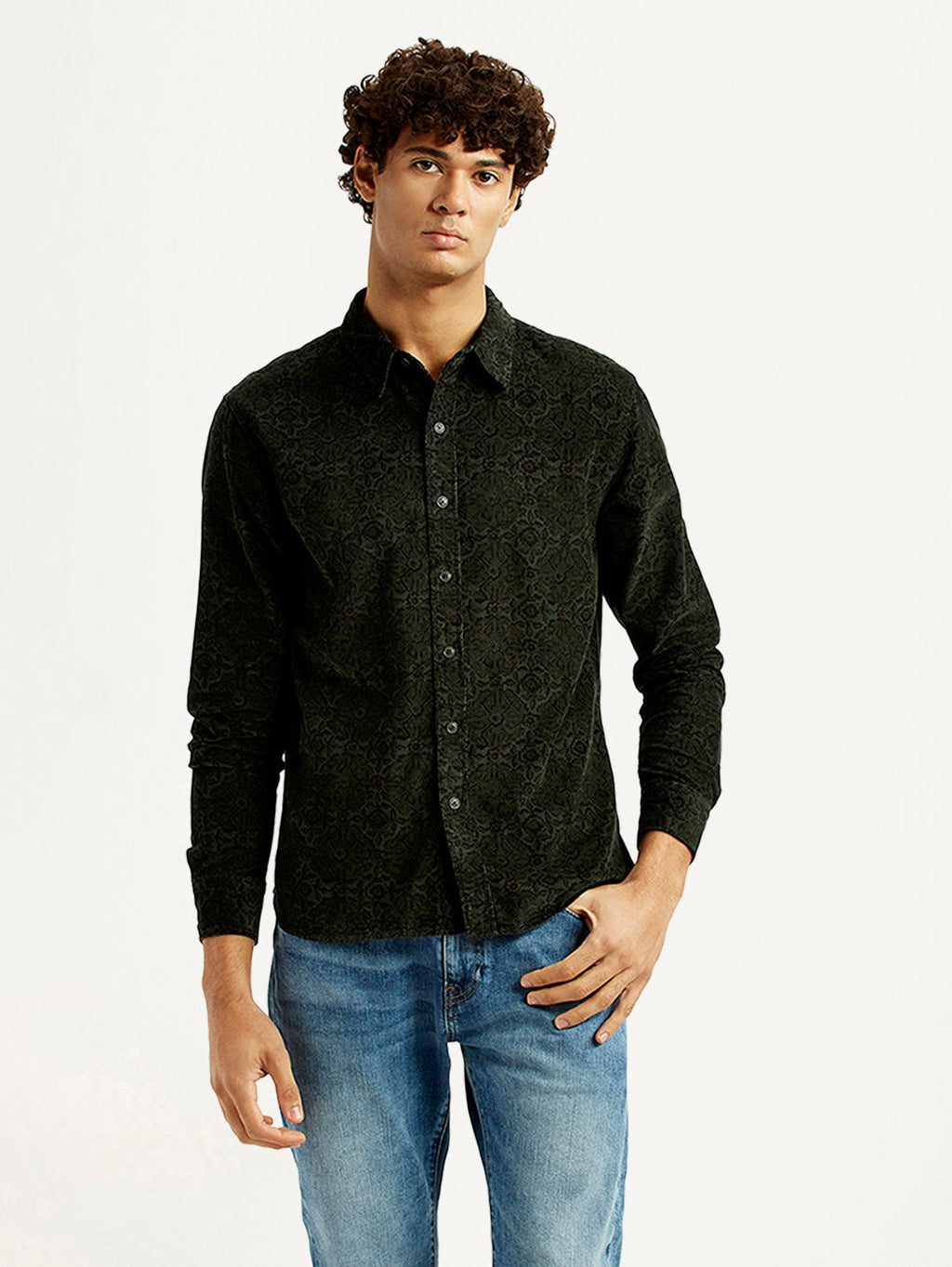 Men's Jacquard Print Slim Fit Corduroy Shirt