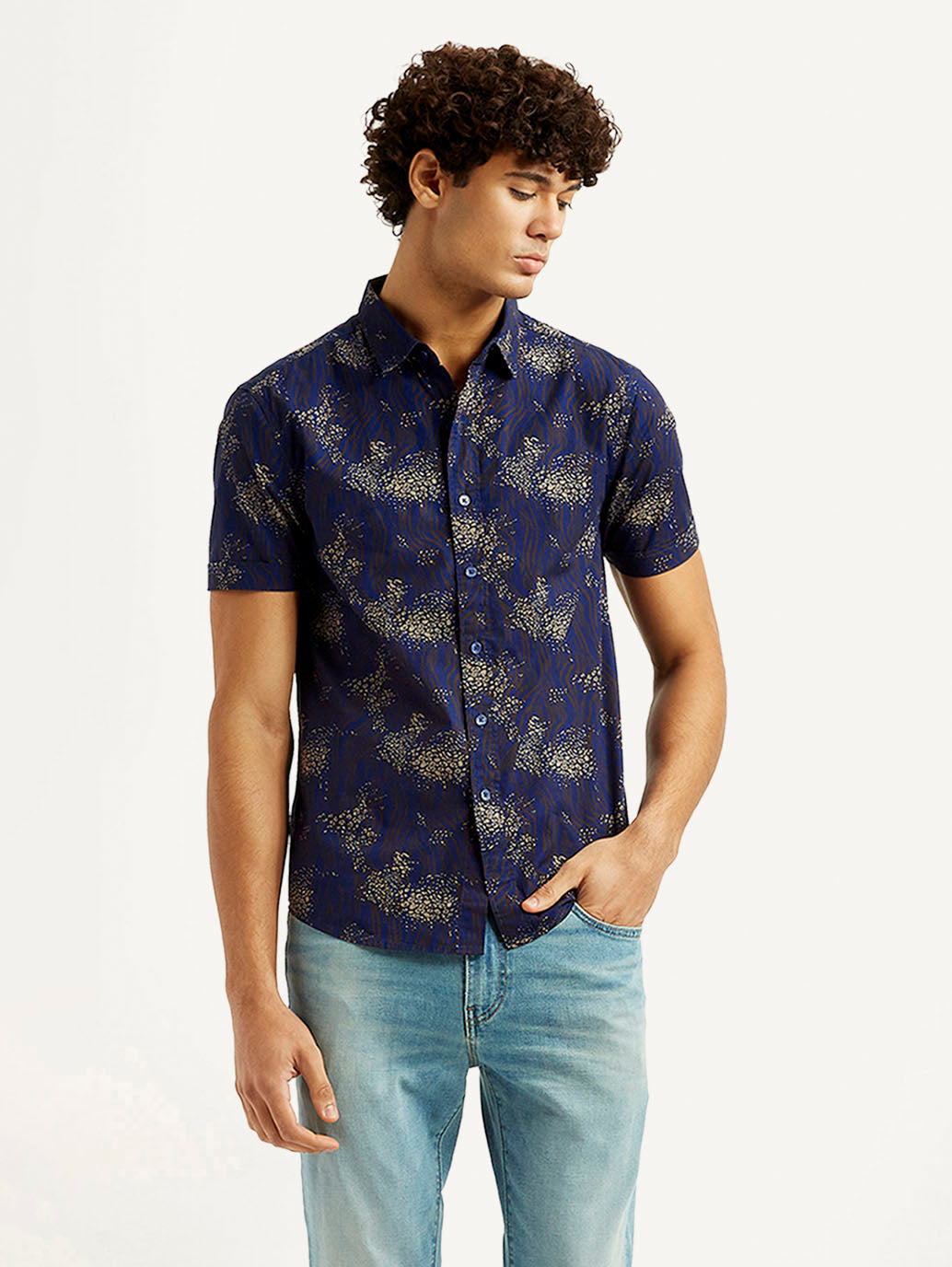 Men's Abstract Dark Blue Slim Fit Shirt