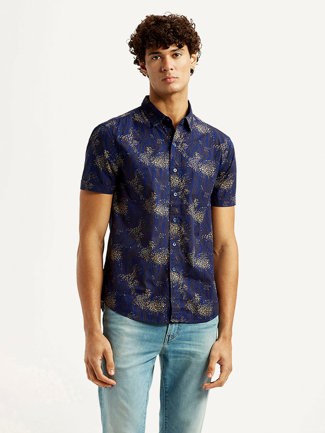Men's Abstract Dark Blue Slim Fit Shirt