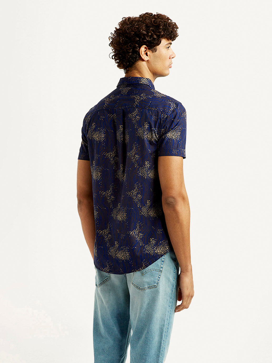 Men's Abstract Dark Blue Slim Fit Shirt