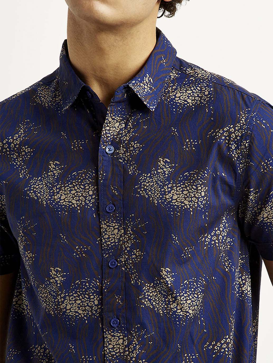 Men's Abstract Dark Blue Slim Fit Shirt