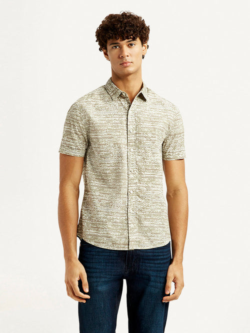 Men's Abstract Beige Slim Fit Shirt