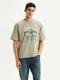 Men's Brand Logo Beige Loose Fit T-shirt