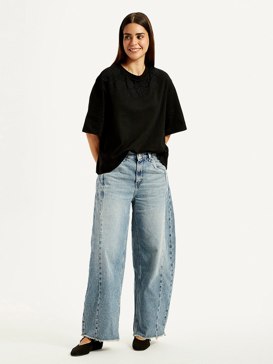 Women's Light Blue Super Baggy Barrel Loose Fit Mid Rise Jeans