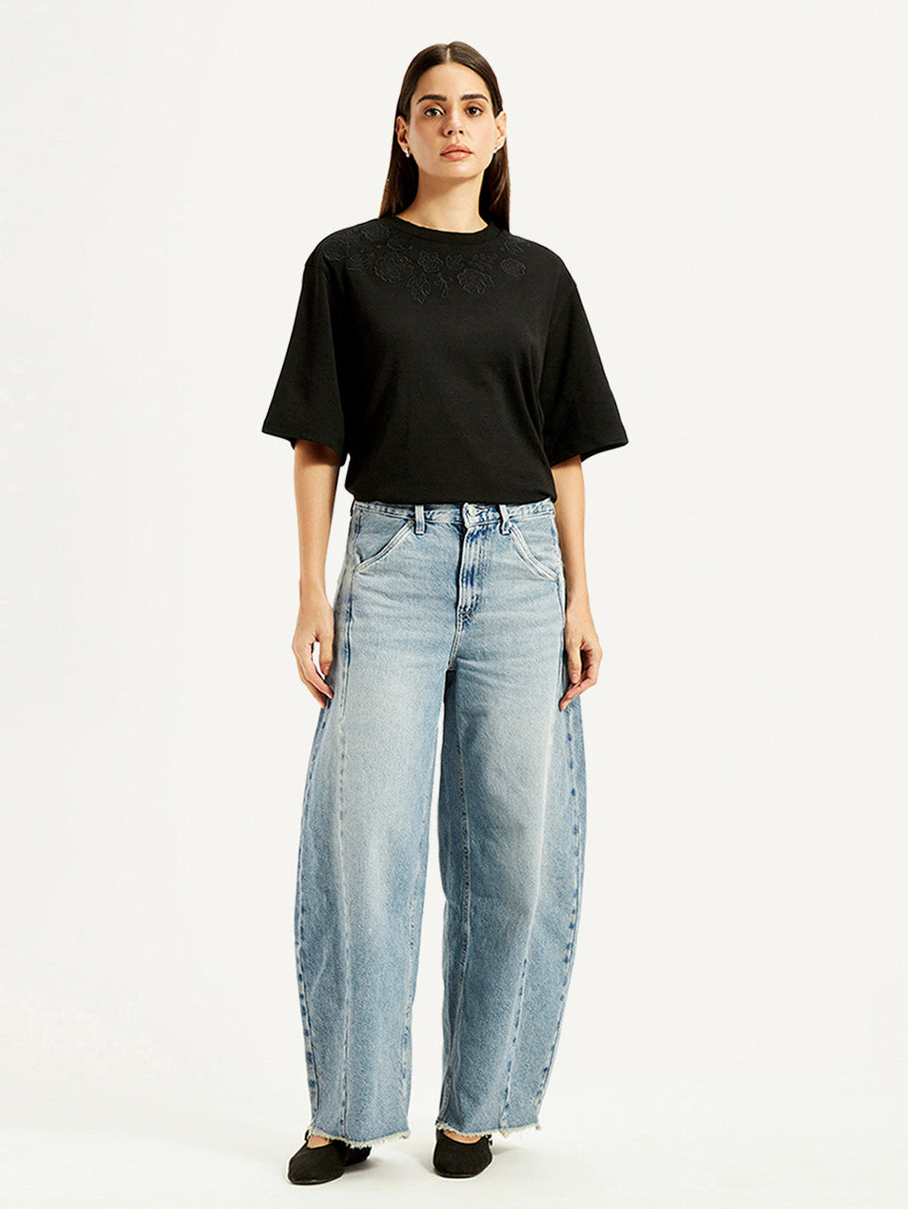 Women's Light Blue Super Baggy Barrel Loose Fit Mid Rise Jeans