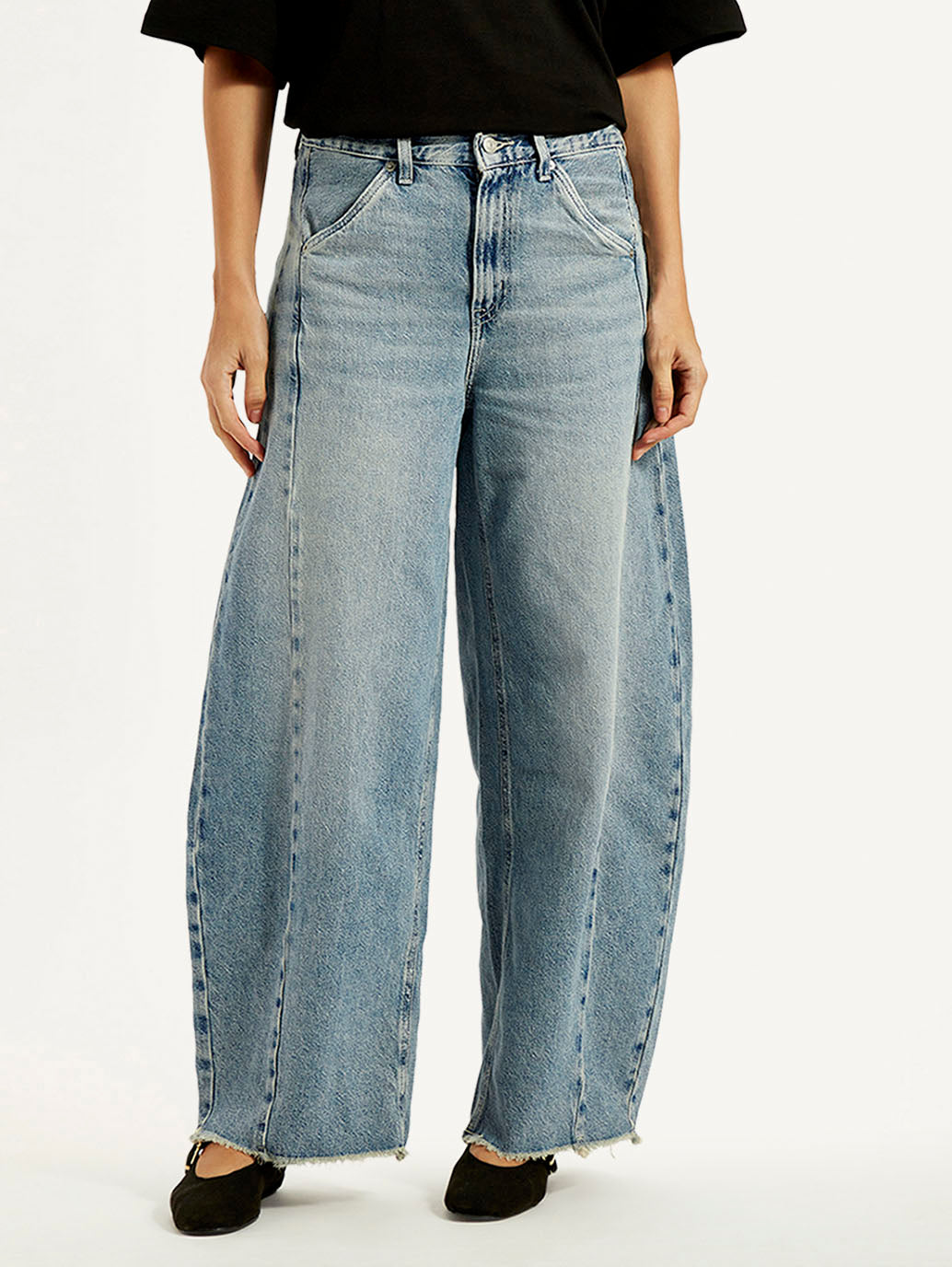 Women's Light Blue Super Baggy Barrel Loose Fit Mid Rise Jeans