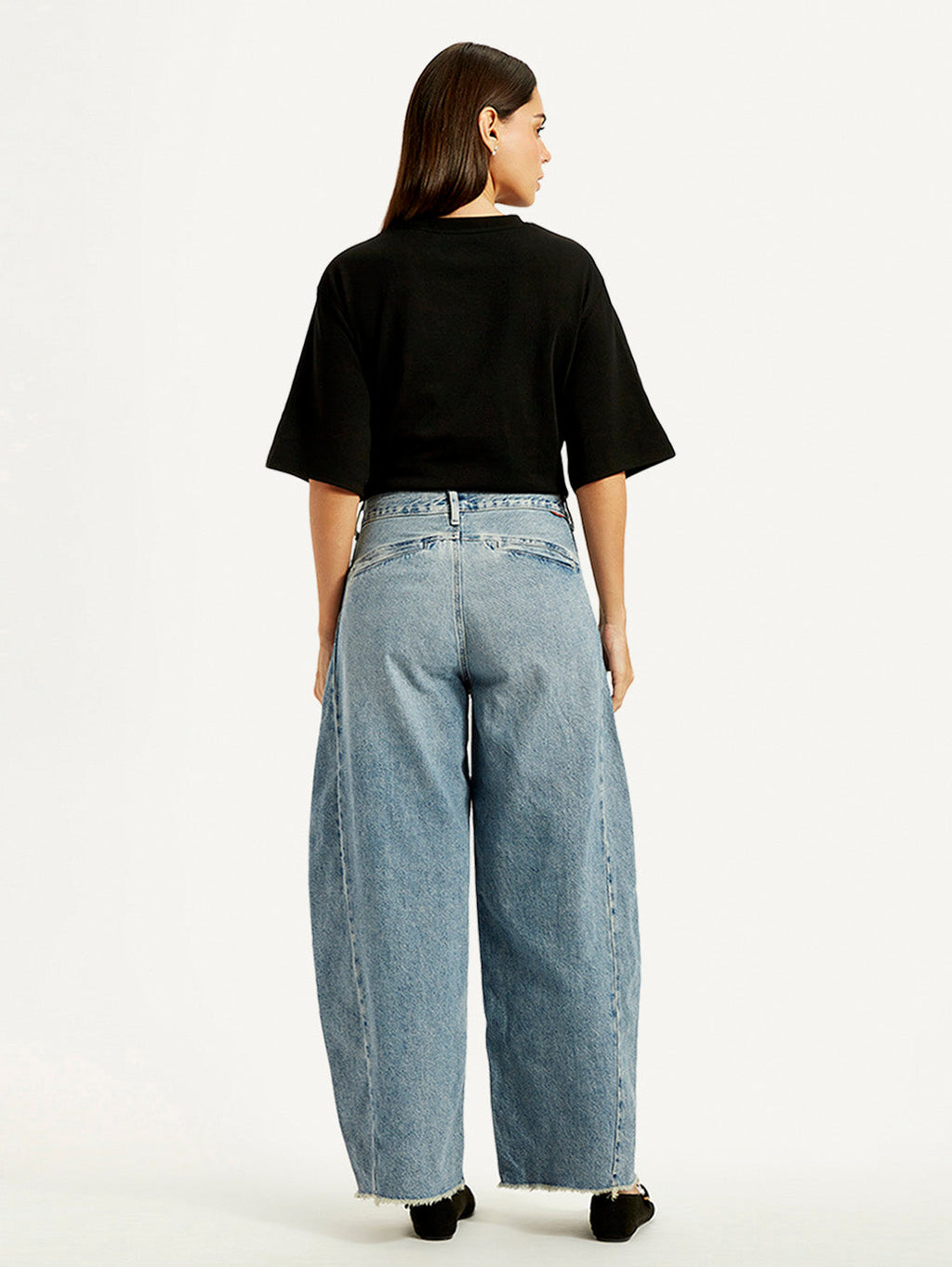 Women's Light Blue Super Baggy Barrel Loose Fit Mid Rise Jeans