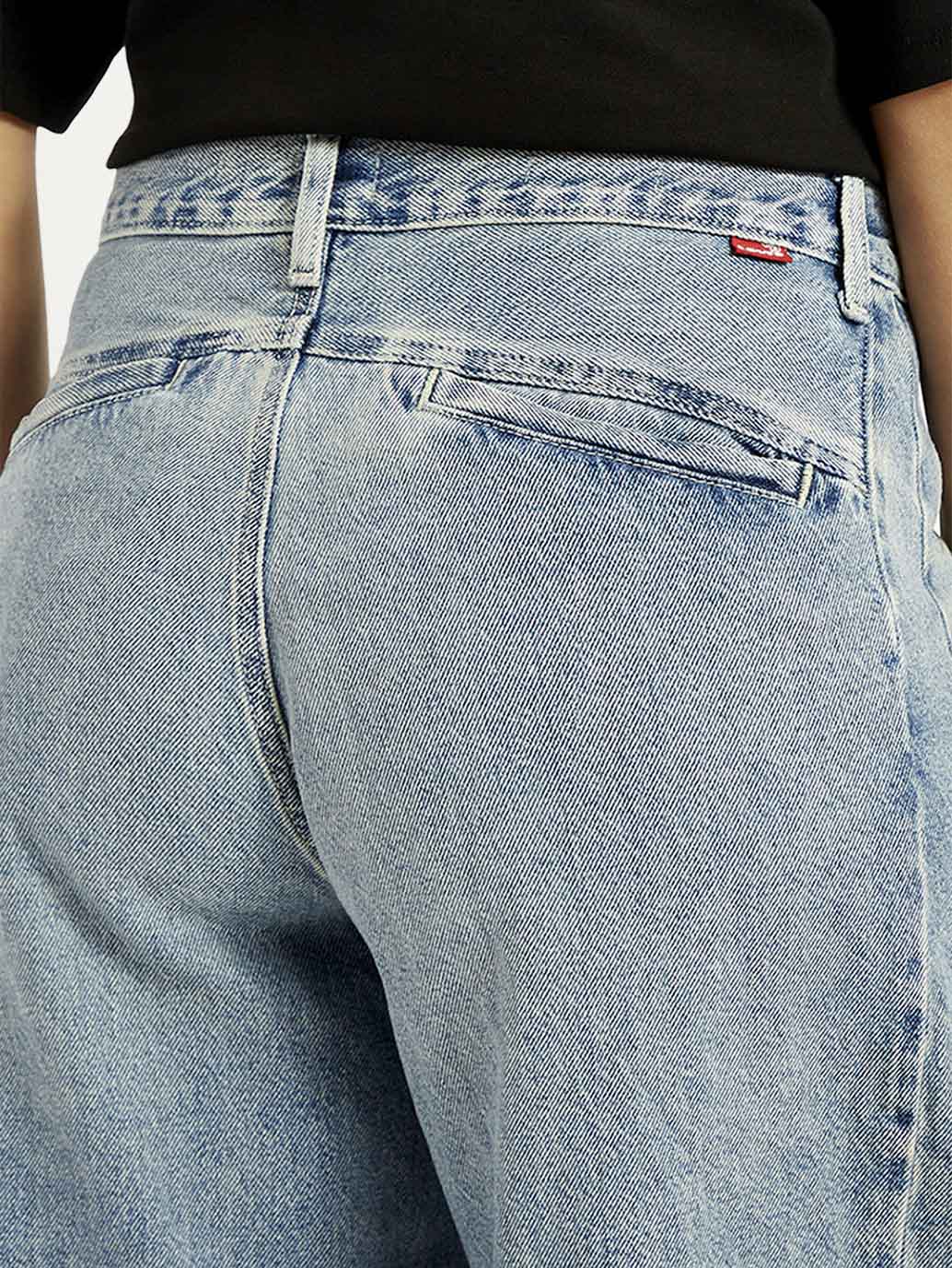 Women's Light Blue Super Baggy Barrel Loose Fit Mid Rise Jeans