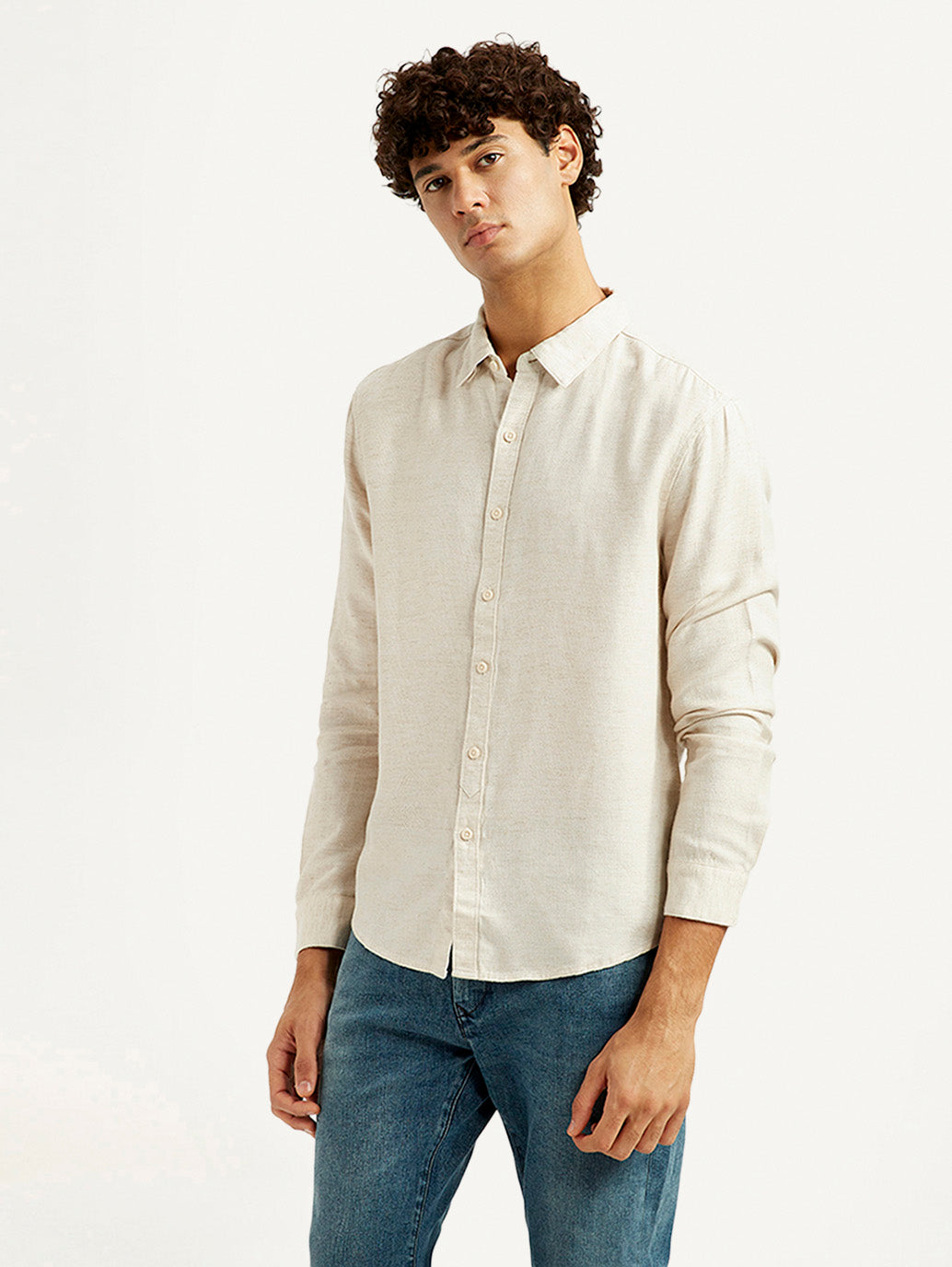 Men's Redloop Solid Beige Slim Fit Shirt