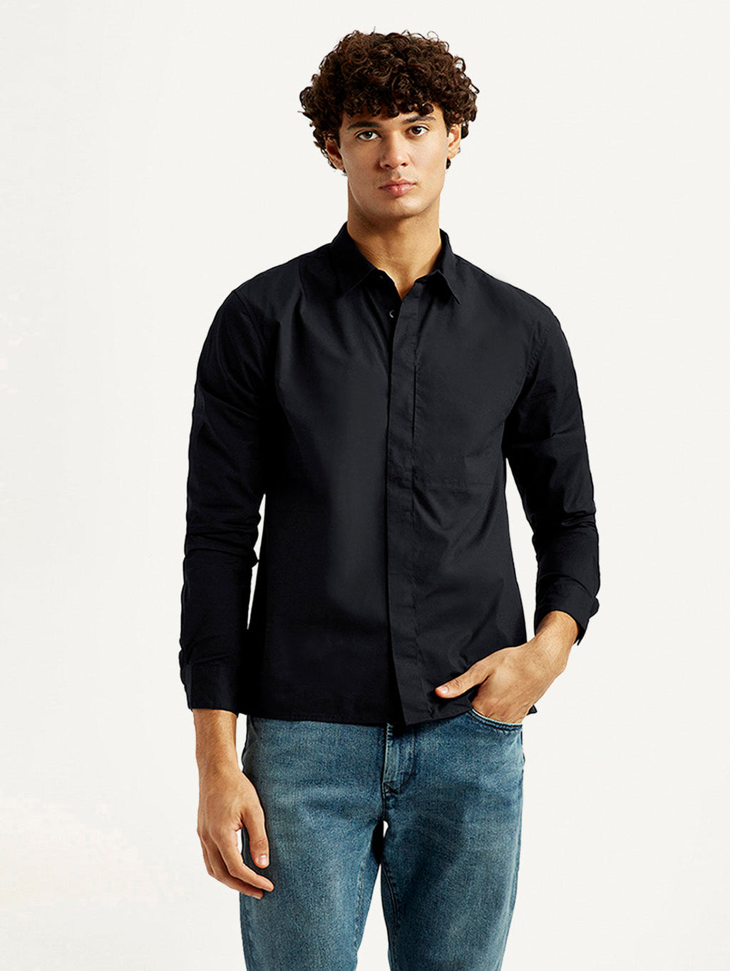 Men's Redloop Solid Black Slim Fit Shirt
