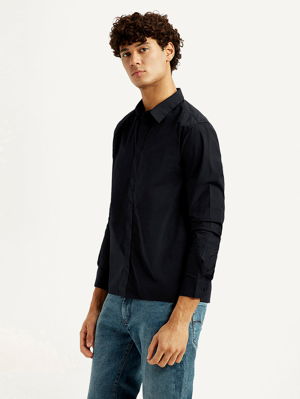 Men's Redloop Solid Black Slim Fit Shirt