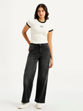 Women's Charcoal Grey Mile High Wide Leg Fit High Rise Jeans