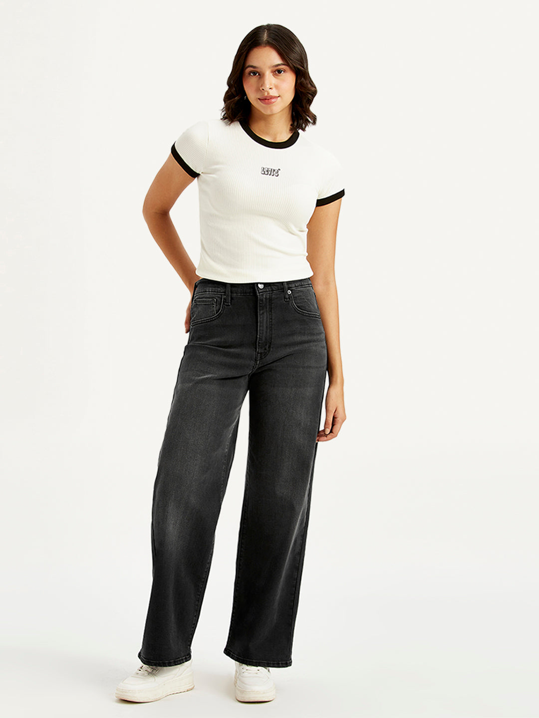 Women's Charcoal Grey Mile High Wide Leg Fit High Rise Jeans