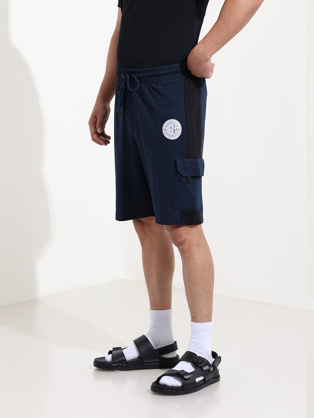 Men's Navy Blue Relaxed Fit Character Printed Shorts