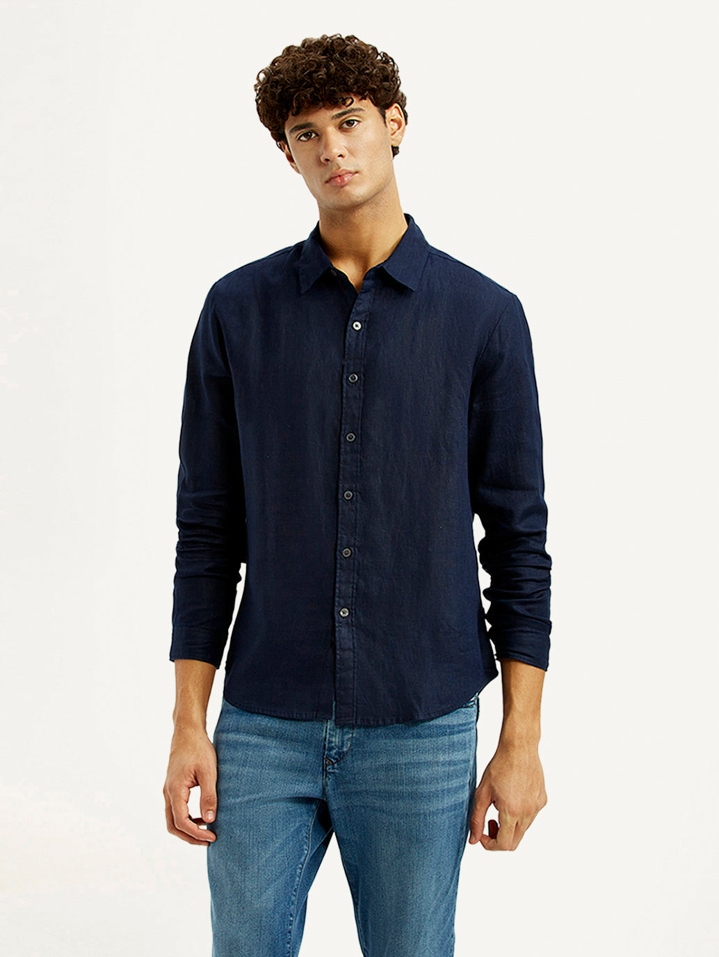 Men's Solid Dark Blue Slim Fit Shirt