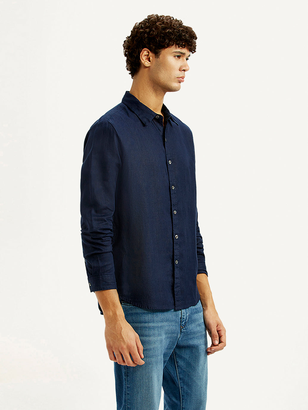 Men's Solid Dark Blue Slim Fit Shirt