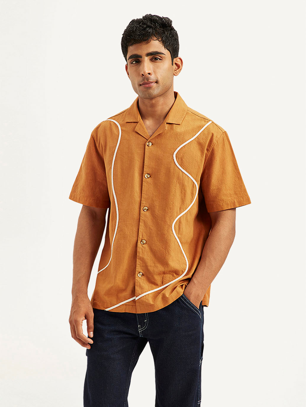 Men's Resort Collar Embroidered Relaxed Fit Shirt