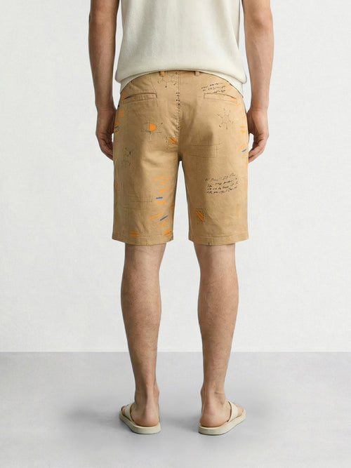 Men's Beige Slim Fit Printed Casual Shorts