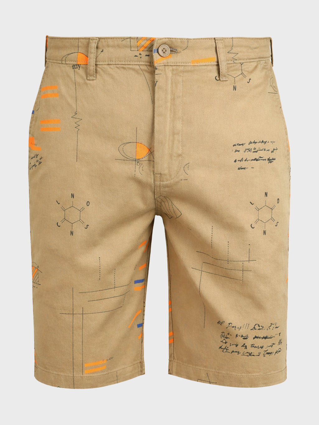 Men's Beige Slim Fit Printed Casual Shorts