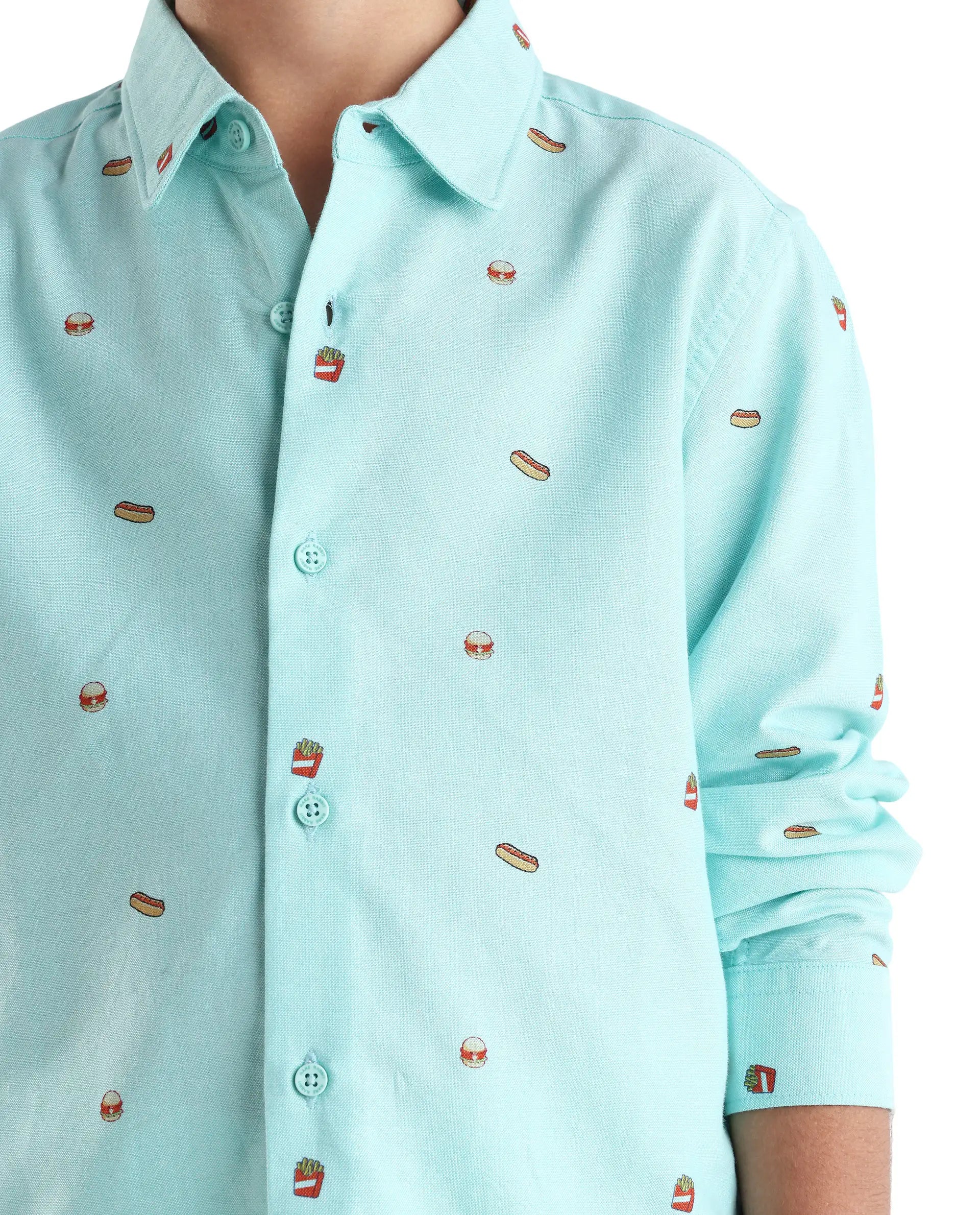 Rare Ones Kids Burg Turq Cotton Printed Button Closure Regular Fit Shirt