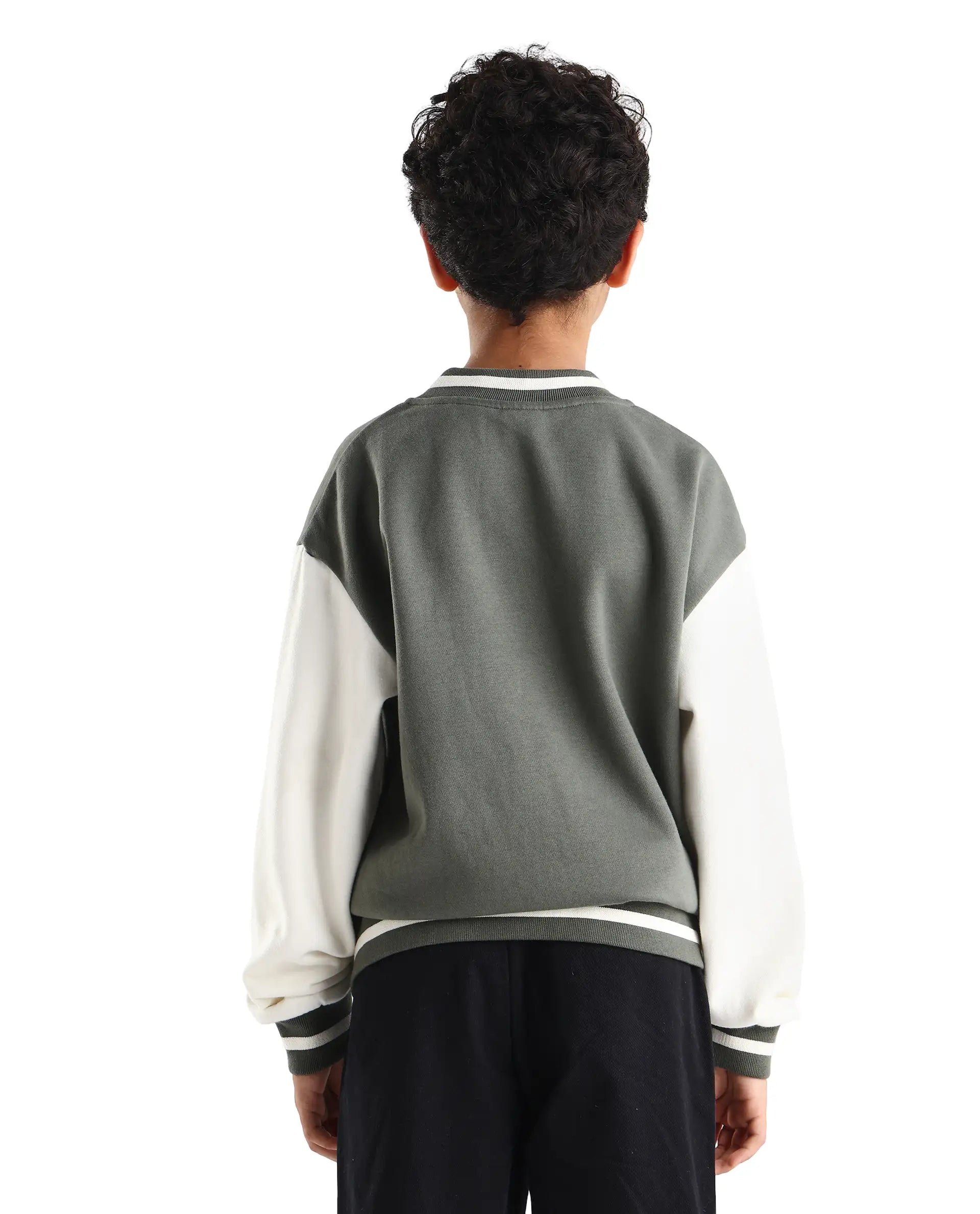 Rare Ones Kids Brook Dusky Green Cotton Blend Button Closure Ribbed Collar Plain Full Sleeves Slim Fit Jacket