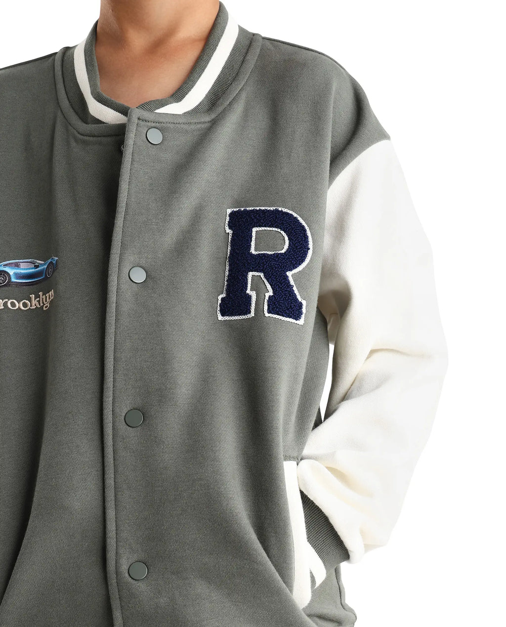 Rare Ones Kids Brook Dusky Green Cotton Blend Button Closure Ribbed Collar Plain Full Sleeves Slim Fit Jacket