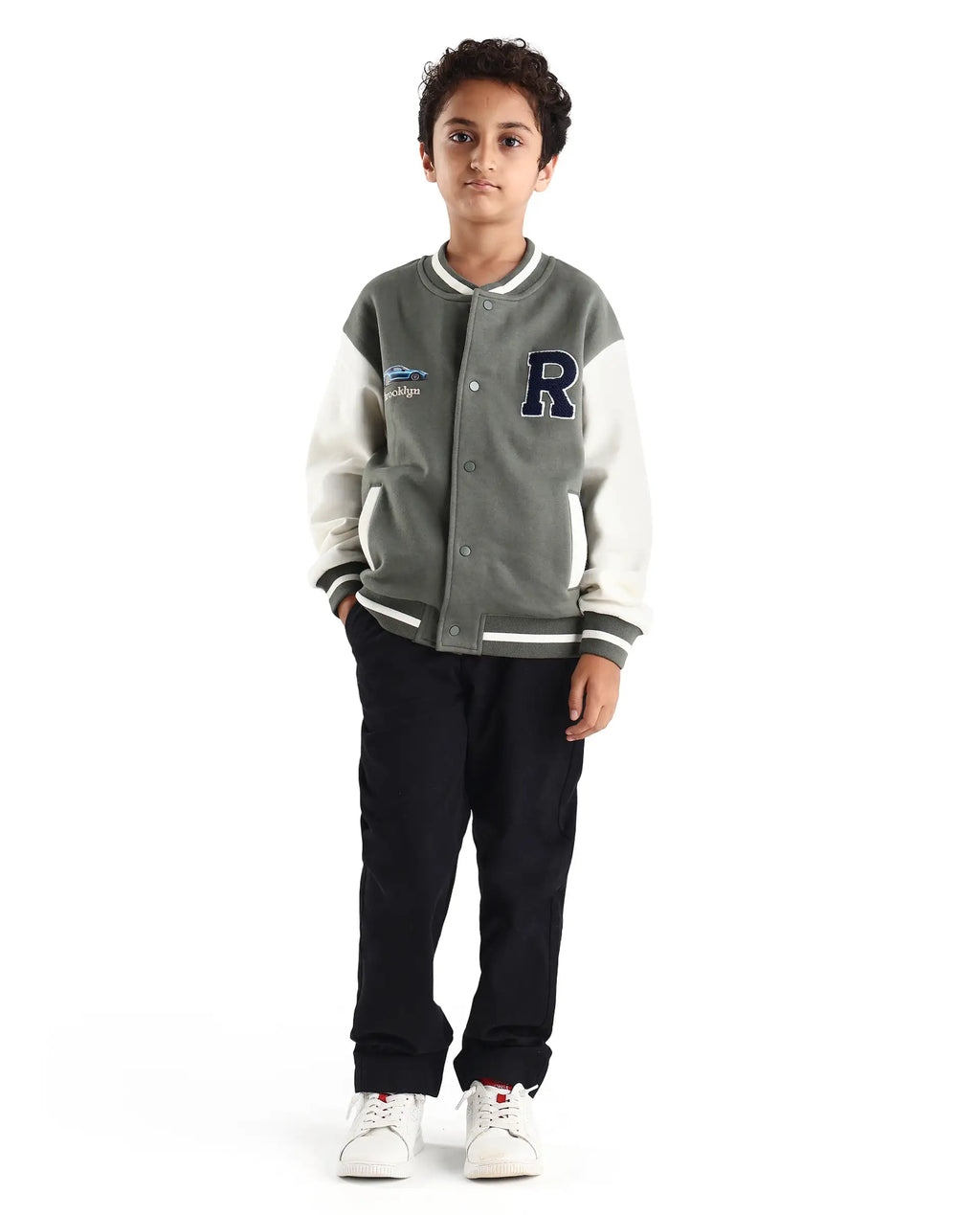 Rare Ones Kids Brook Dusky Green Cotton Blend Button Closure Ribbed Collar Plain Full Sleeves Slim Fit Jacket