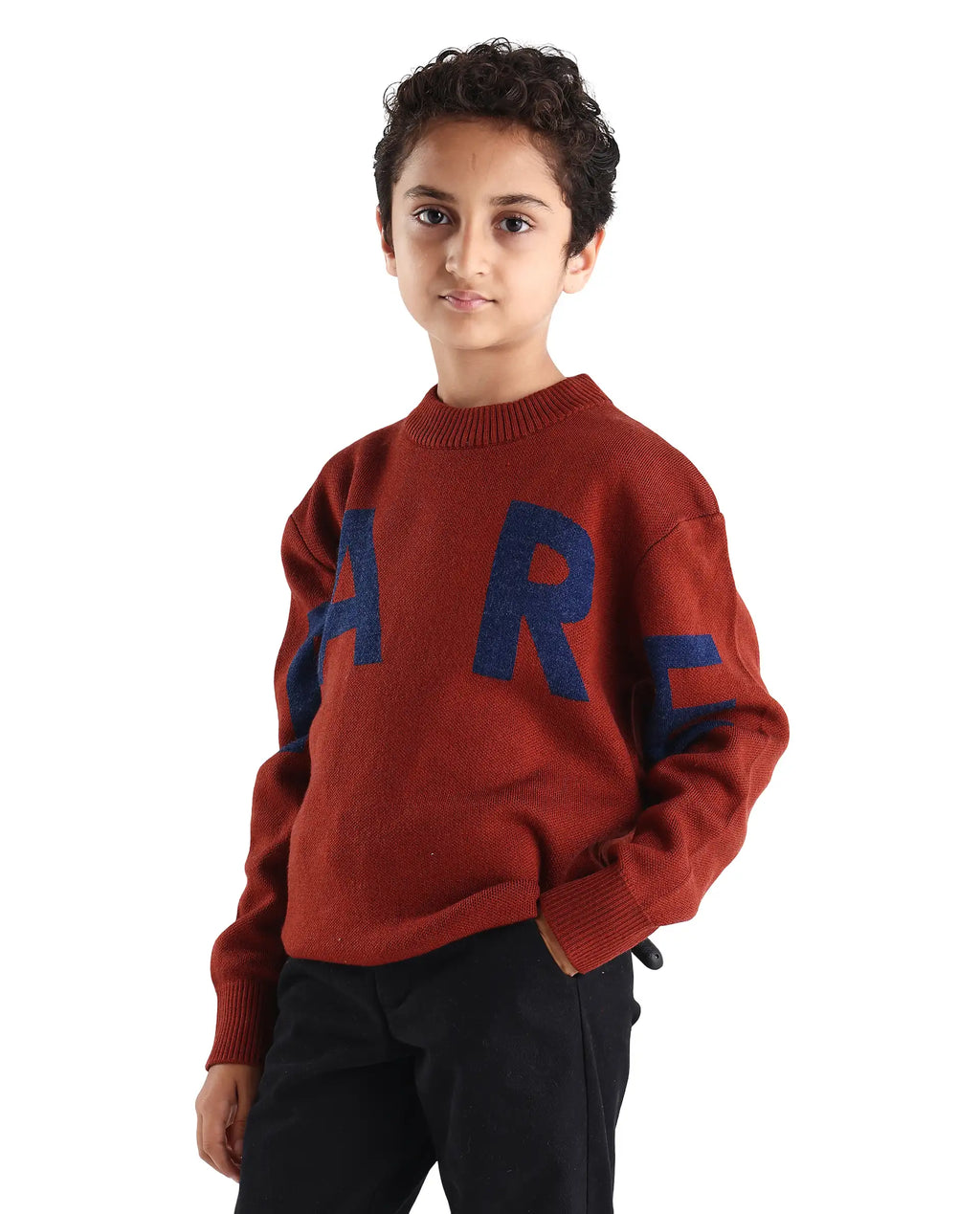 Rare Ones Kids Emyr-K Rust Acrylic Blend Typography Pull-On Closure Relaxed Fit Sweater