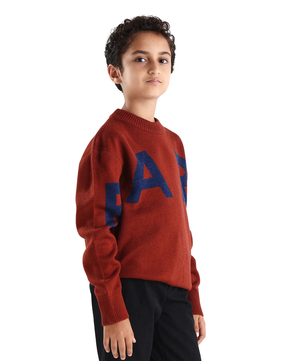 Rare Ones Kids Emyr-K Rust Acrylic Blend Typography Pull-On Closure Relaxed Fit Sweater