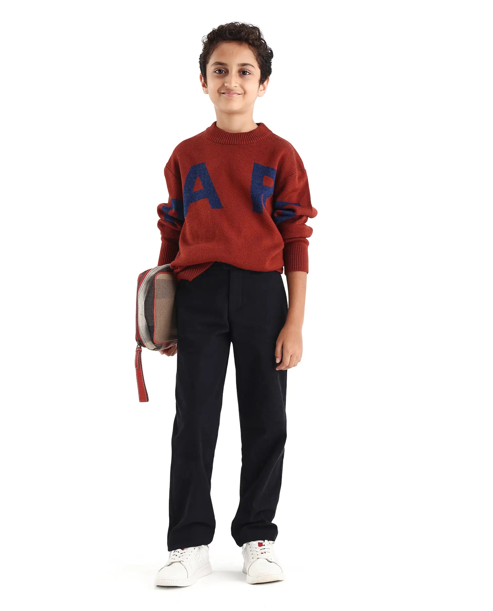 Rare Ones Kids Emyr-K Rust Acrylic Blend Typography Pull-On Closure Relaxed Fit Sweater