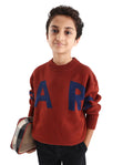 Rare Ones Kids Emyr-K Rust Acrylic Blend Typography Pull-On Closure Relaxed Fit Sweater