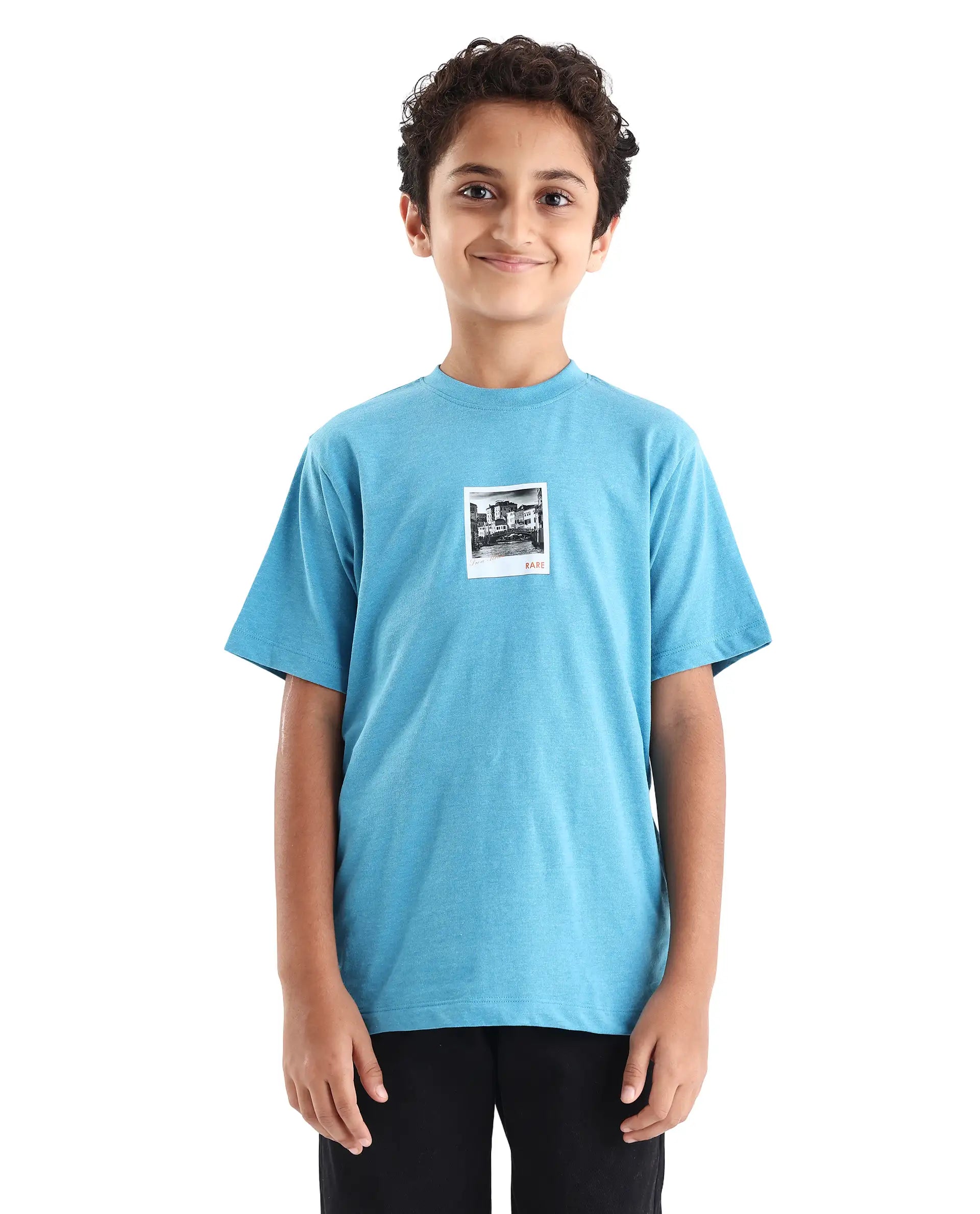 Rare Ones Kids Boaz Turq Cotton Graphic Print Regular Fit T-Shirt