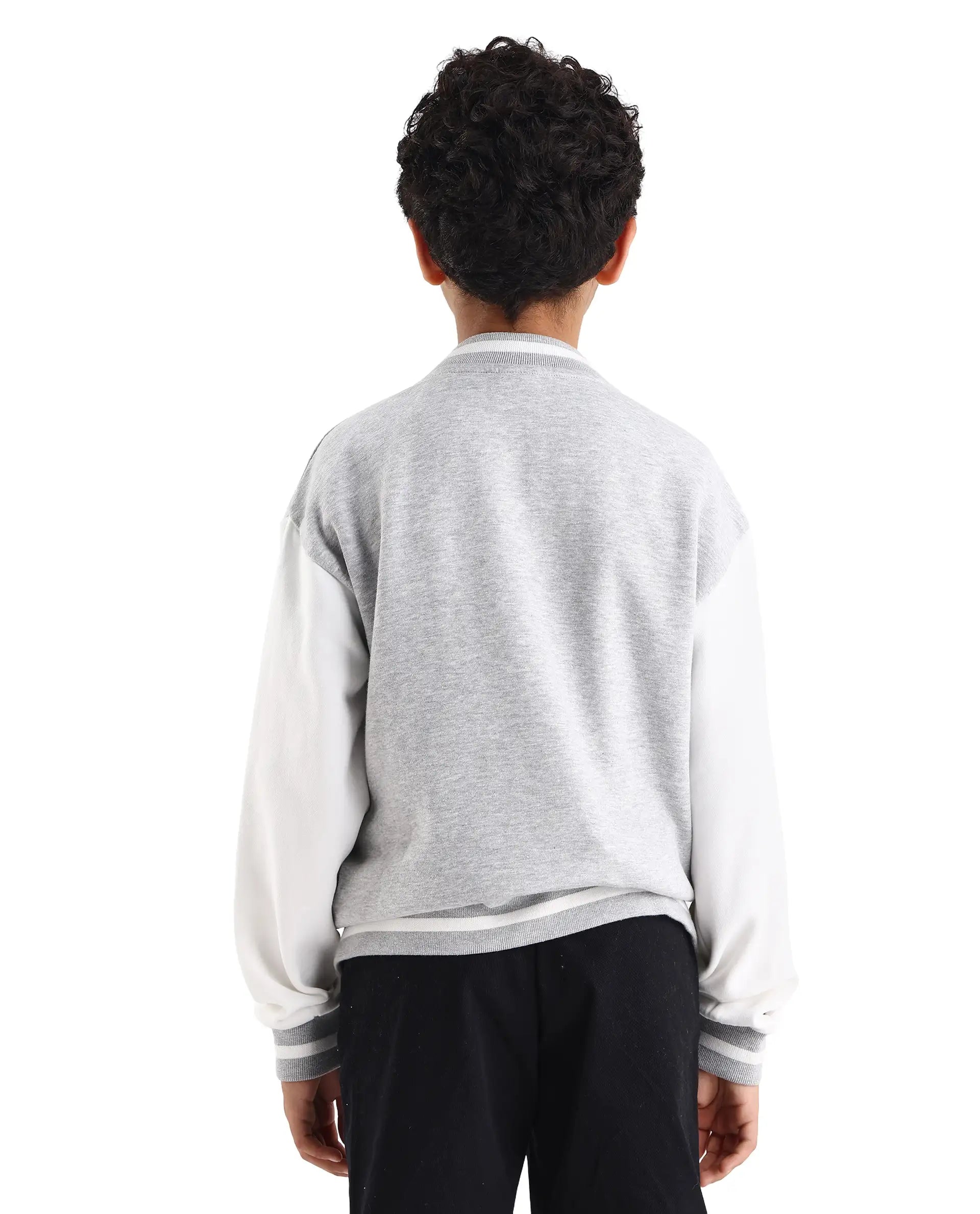 Rare Ones Kids Brook Grey Cotton Blend Button Closure Ribbed Collar Plain Full Sleeves Slim Fit Jacket