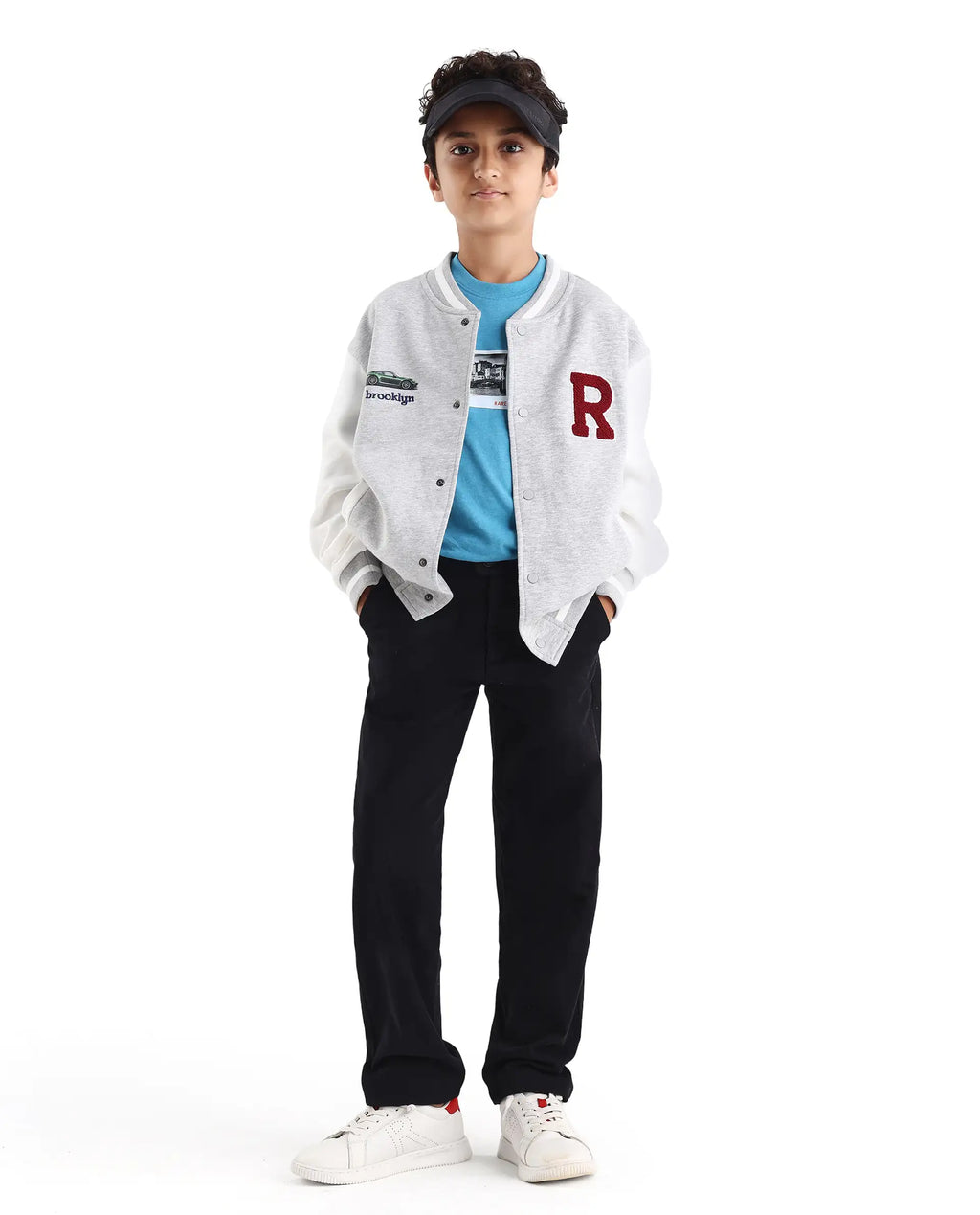 Rare Ones Kids Brook Grey Cotton Blend Button Closure Ribbed Collar Plain Full Sleeves Slim Fit Jacket