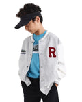 Rare Ones Kids Brook Grey Cotton Blend Button Closure Ribbed Collar Plain Full Sleeves Slim Fit Jacket