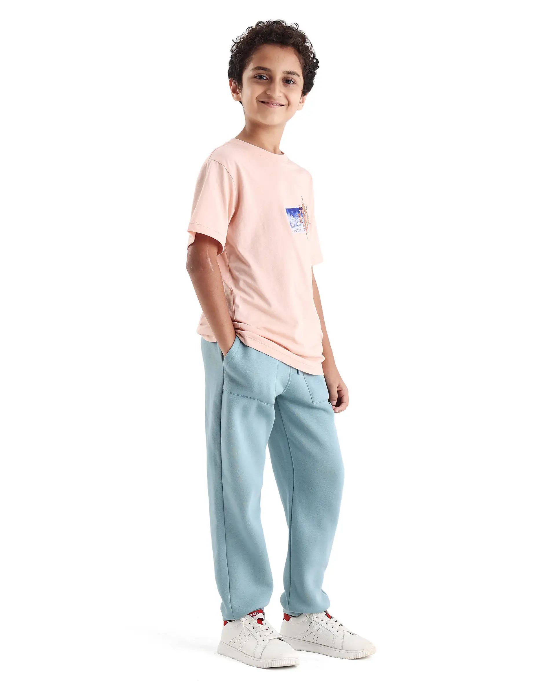 Rare Ones Kids Kyon Light Peach Cotton Graphic Print Regular Fit T-Shirt