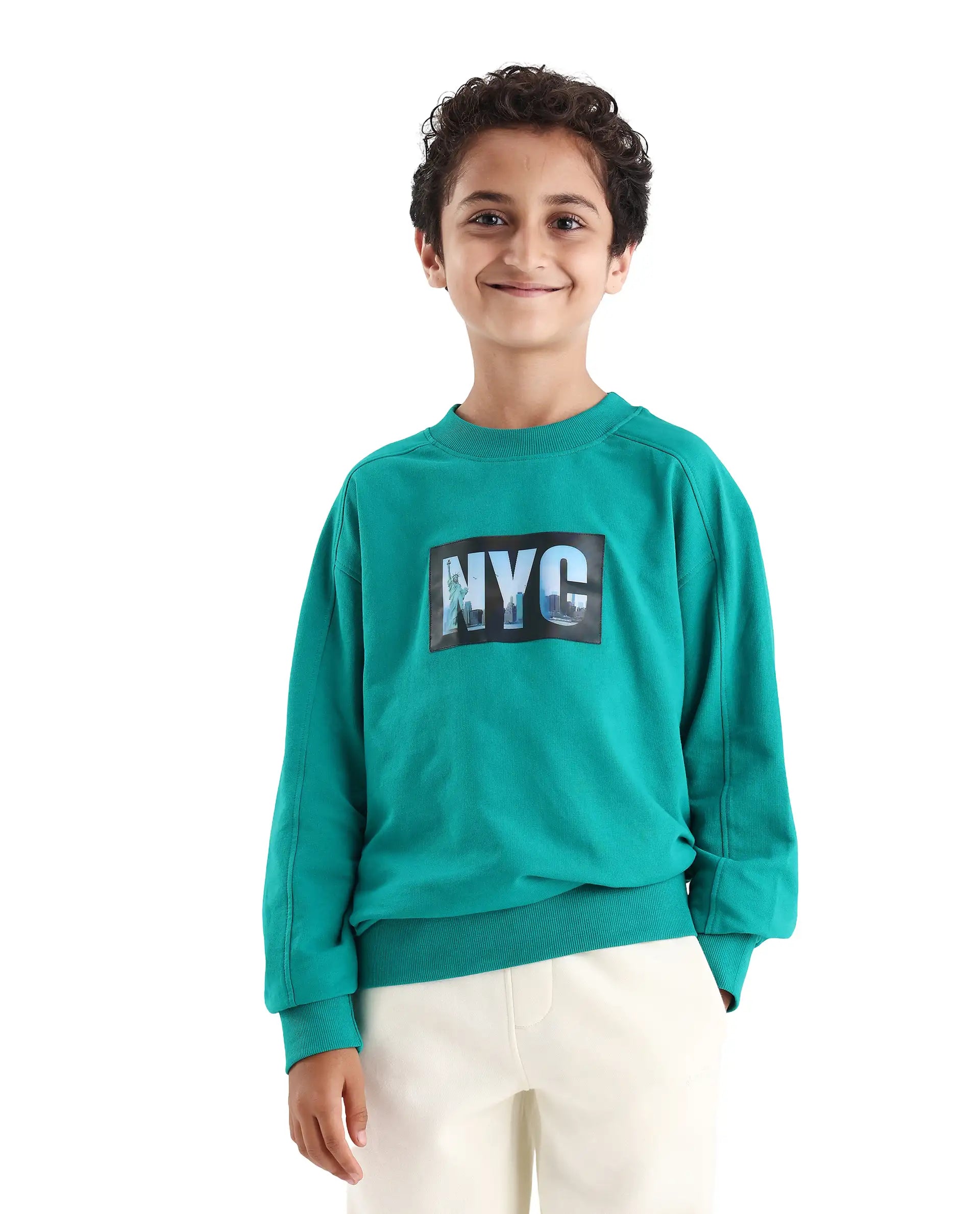 Rare Ones Kids Zayn Green Cotton Pull On Crew Neck Full Sleeves Fit Sweatshirt