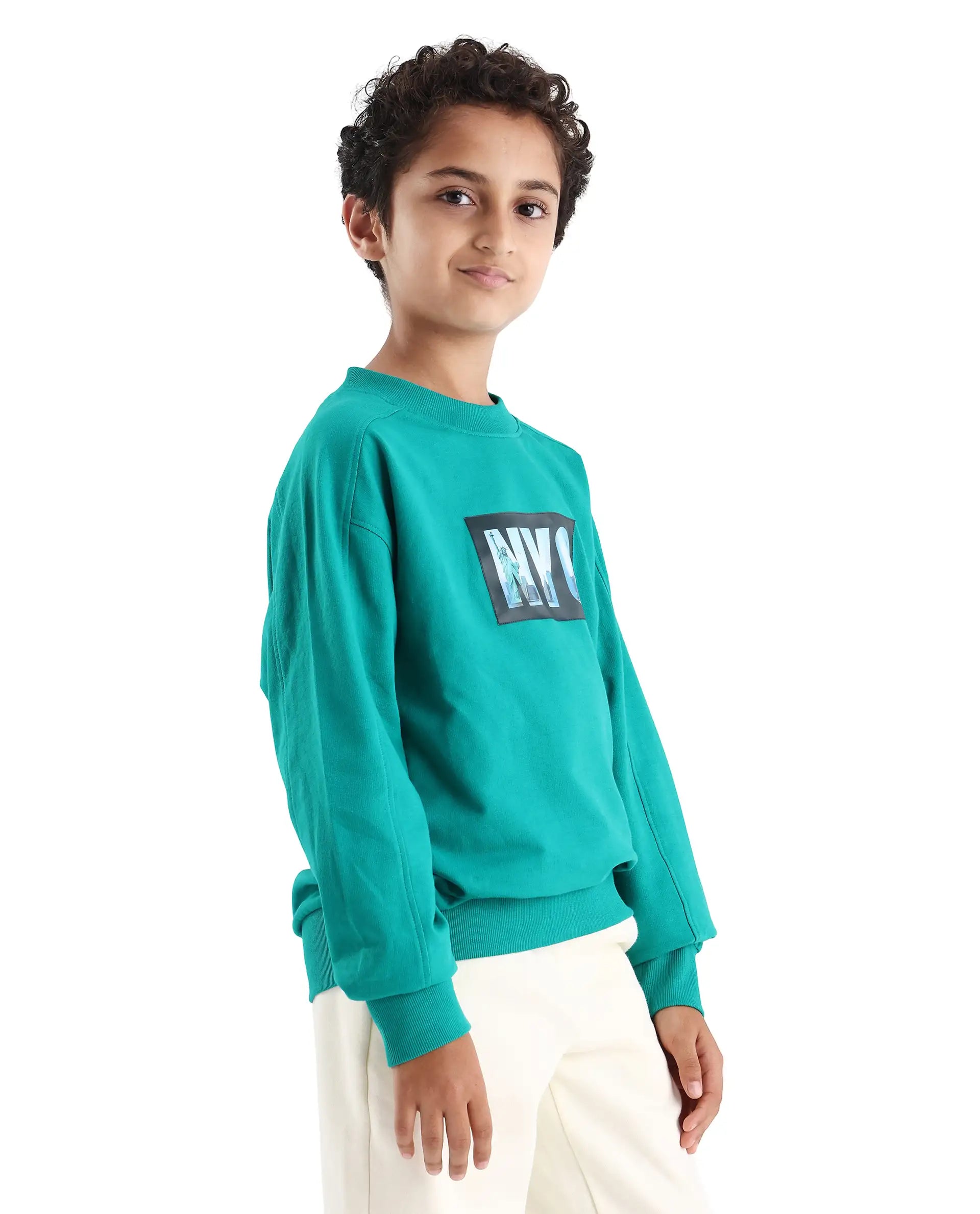 Rare Ones Kids Zayn Green Cotton Pull On Crew Neck Full Sleeves Fit Sweatshirt