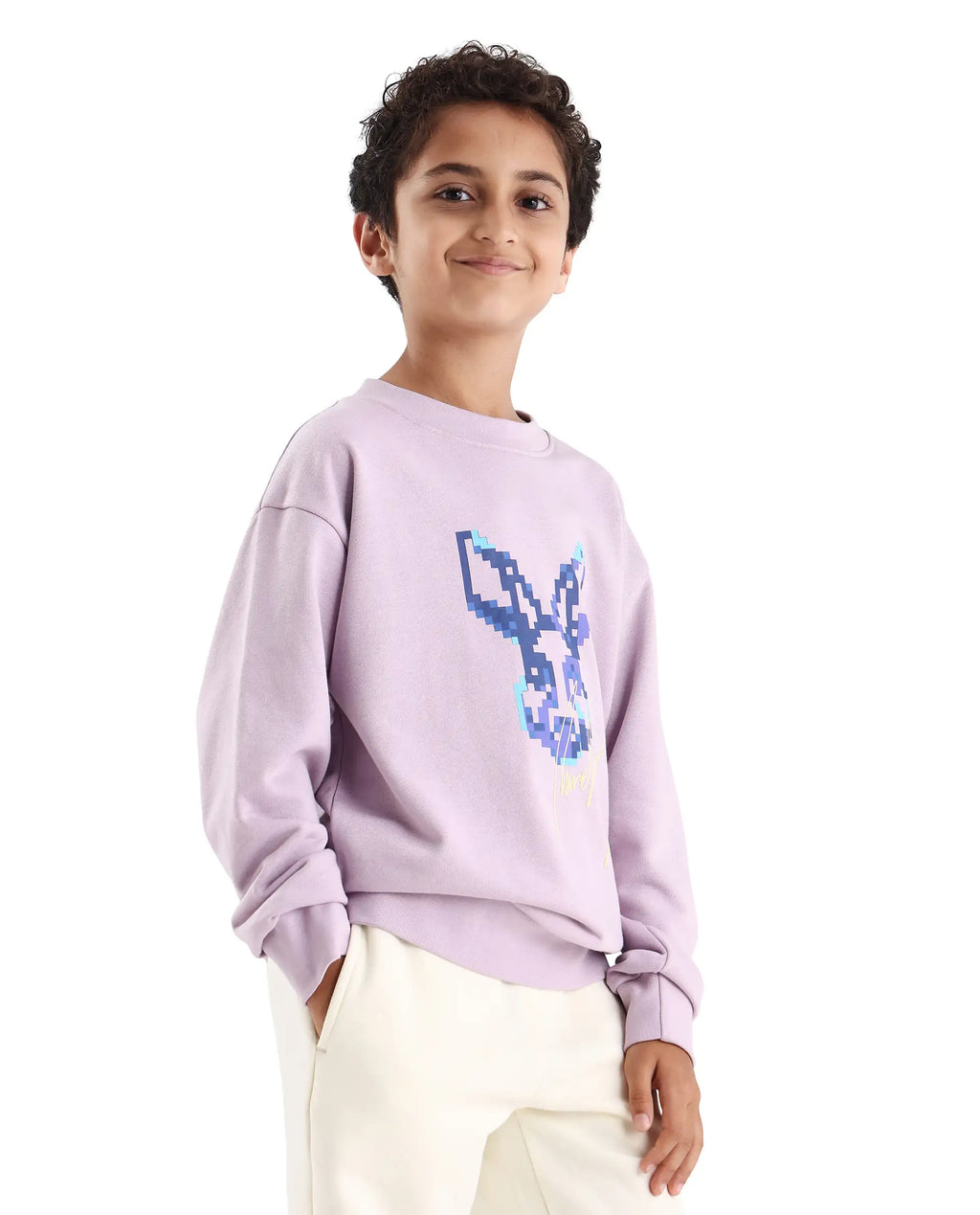 Rare Ones Kids Iver Pastel Purple Cotton Pull On Crew Neck Full Sleeves Fit Sweatshirt