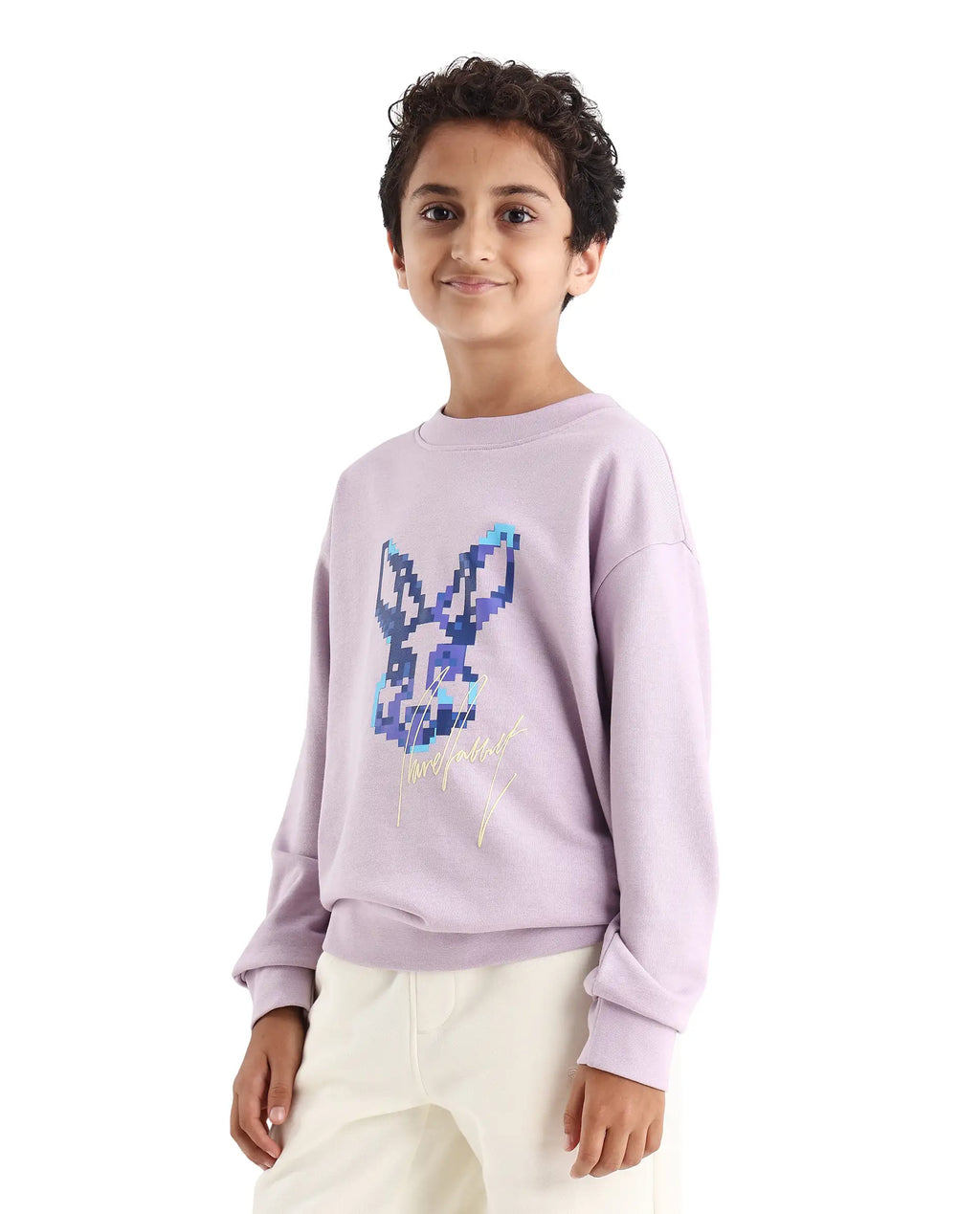 Rare Ones Kids Iver Pastel Purple Cotton Pull On Crew Neck Full Sleeves Fit Sweatshirt
