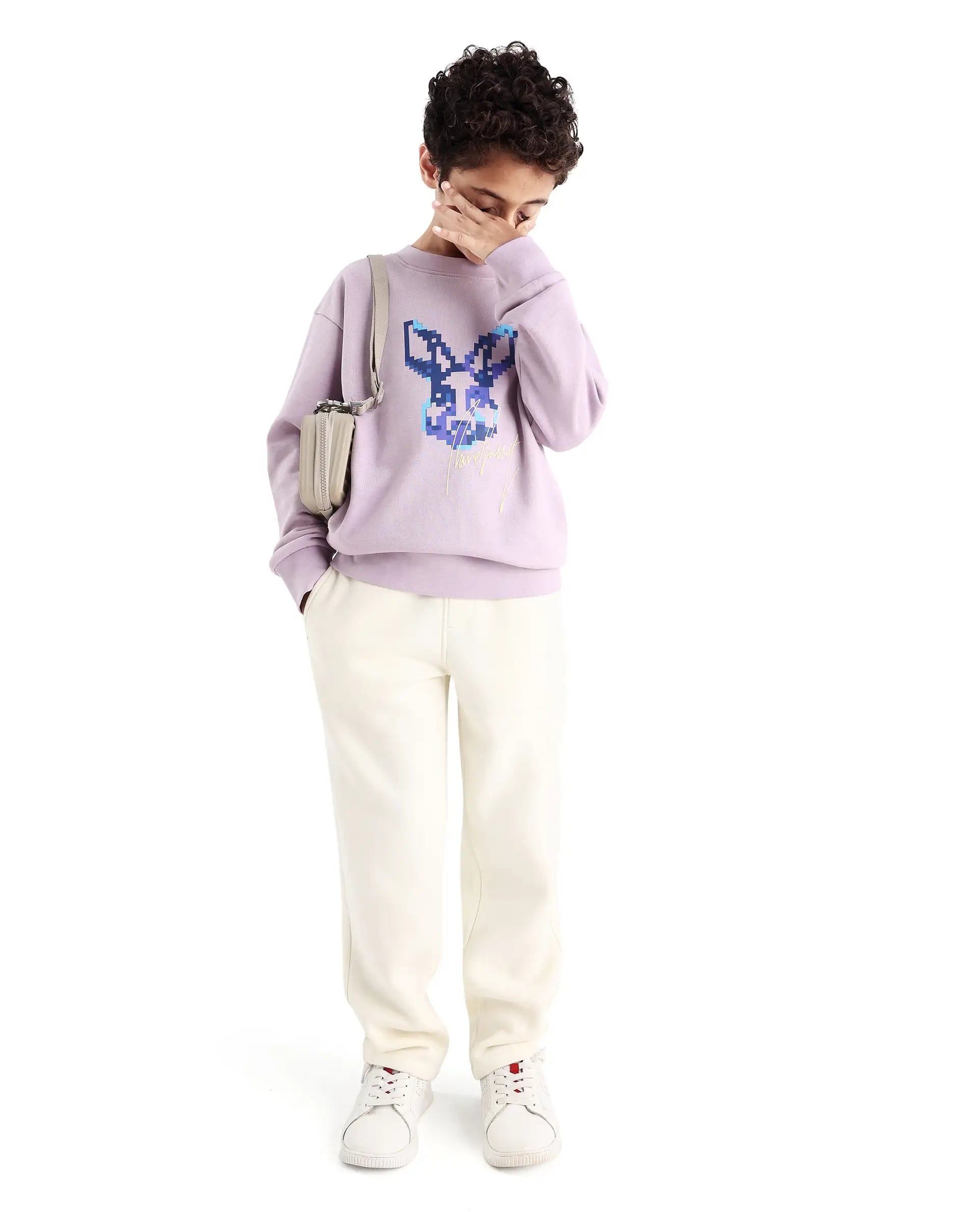 Rare Ones Kids Iver Pastel Purple Cotton Pull On Crew Neck Full Sleeves Fit Sweatshirt