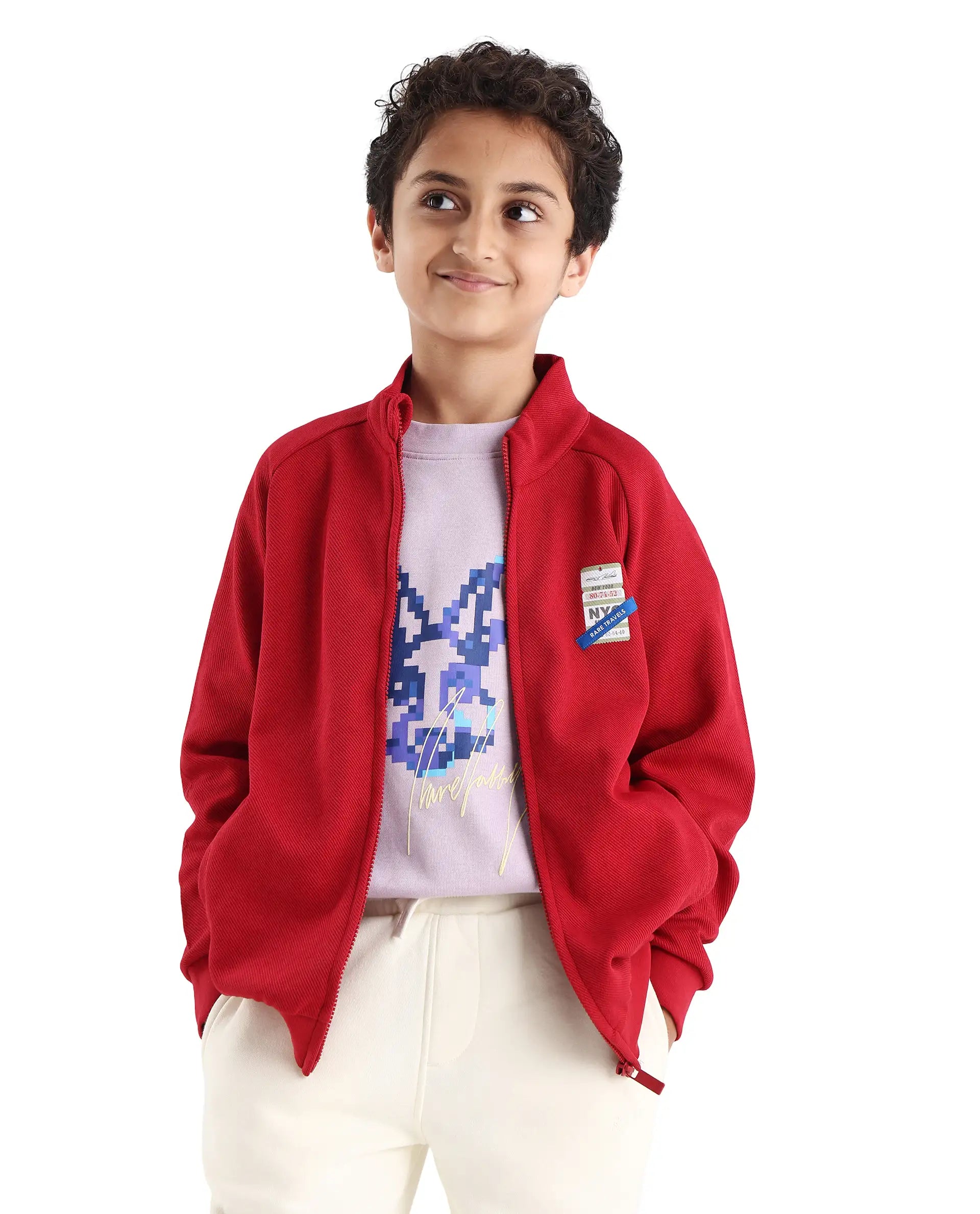 Rare Ones Kids Dane Red Cotton Turtle Neck Oversized Sweatshirt