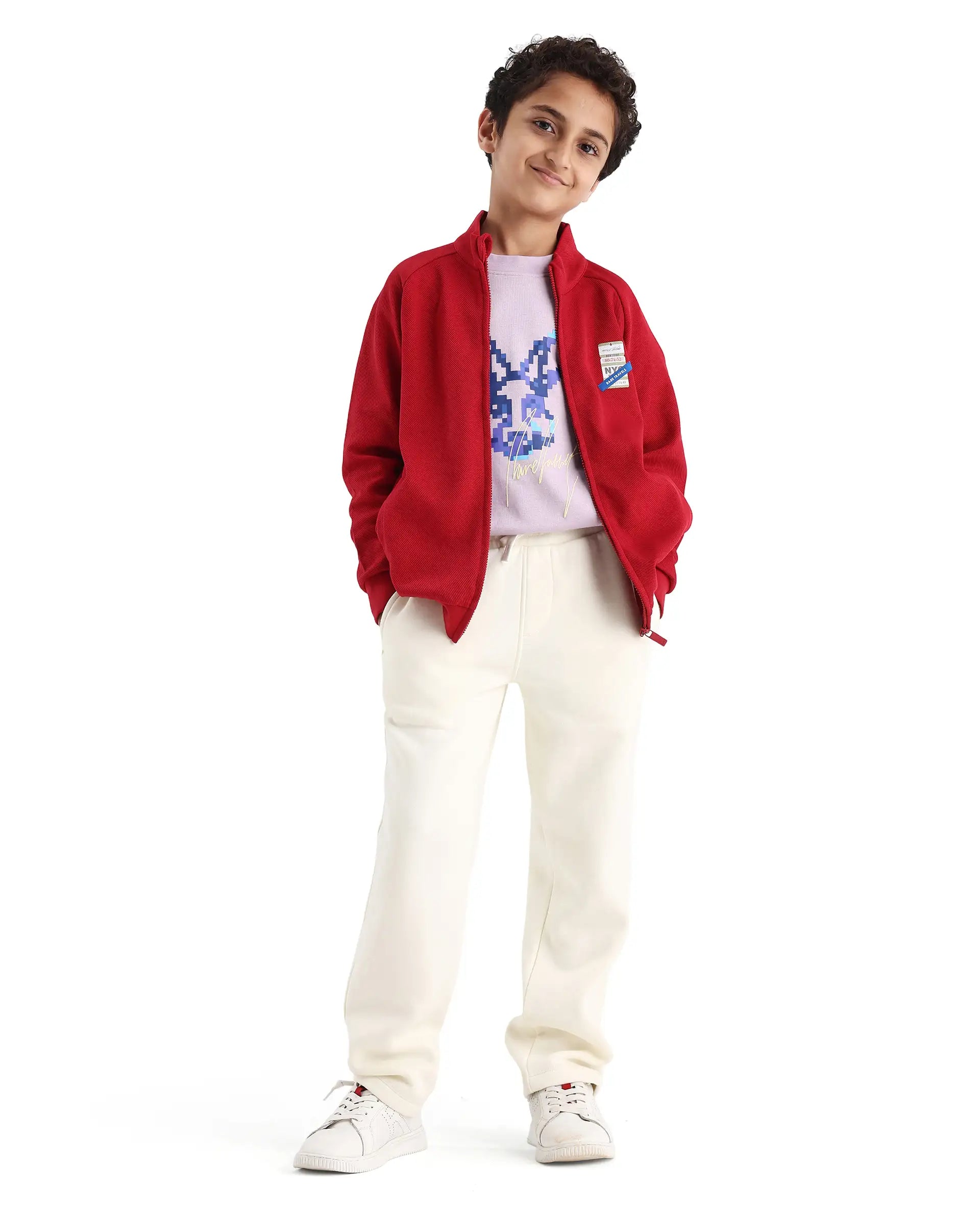 Rare Ones Kids Dane Red Cotton Turtle Neck Oversized Sweatshirt