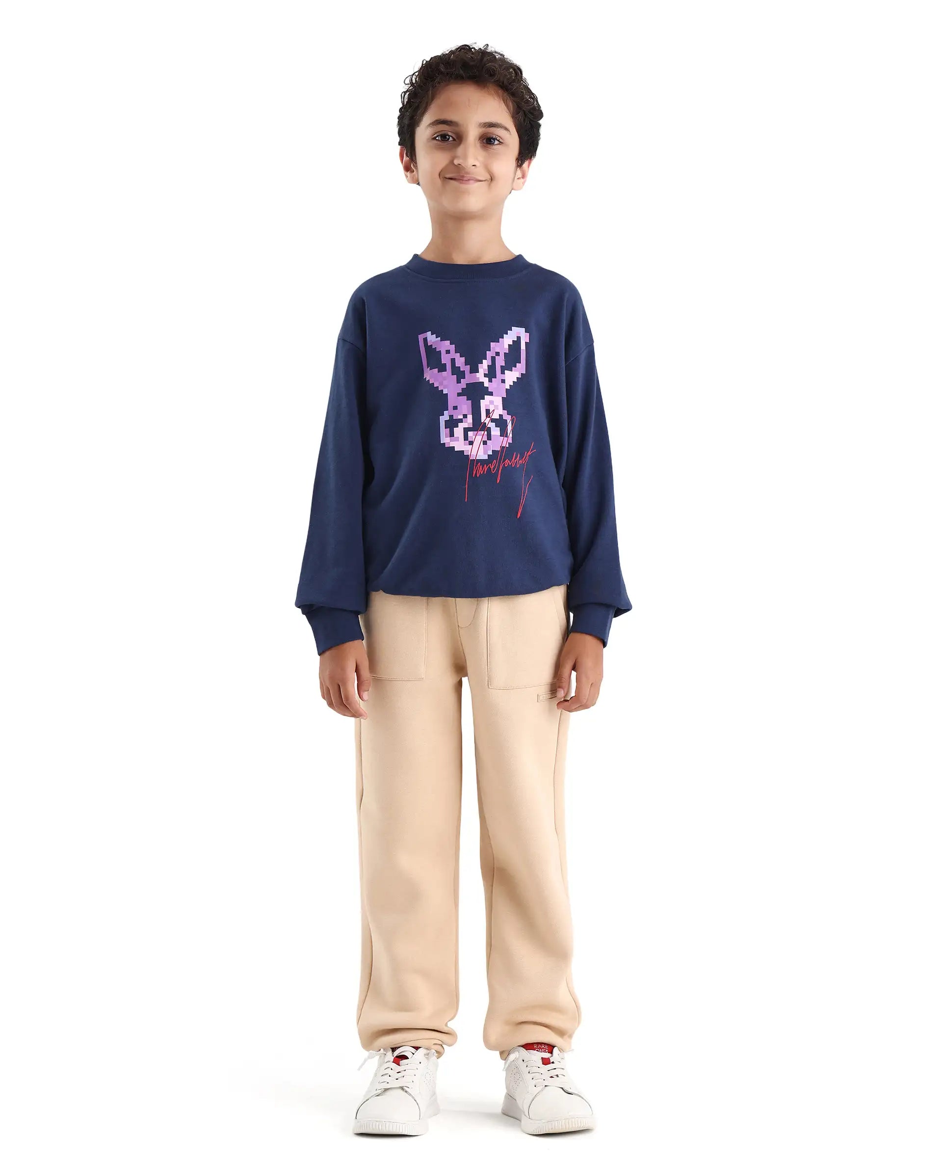 Rare Ones Kids Elio-B Beige Cotton Blend Drawstring Closure Regular Fit Trackpant