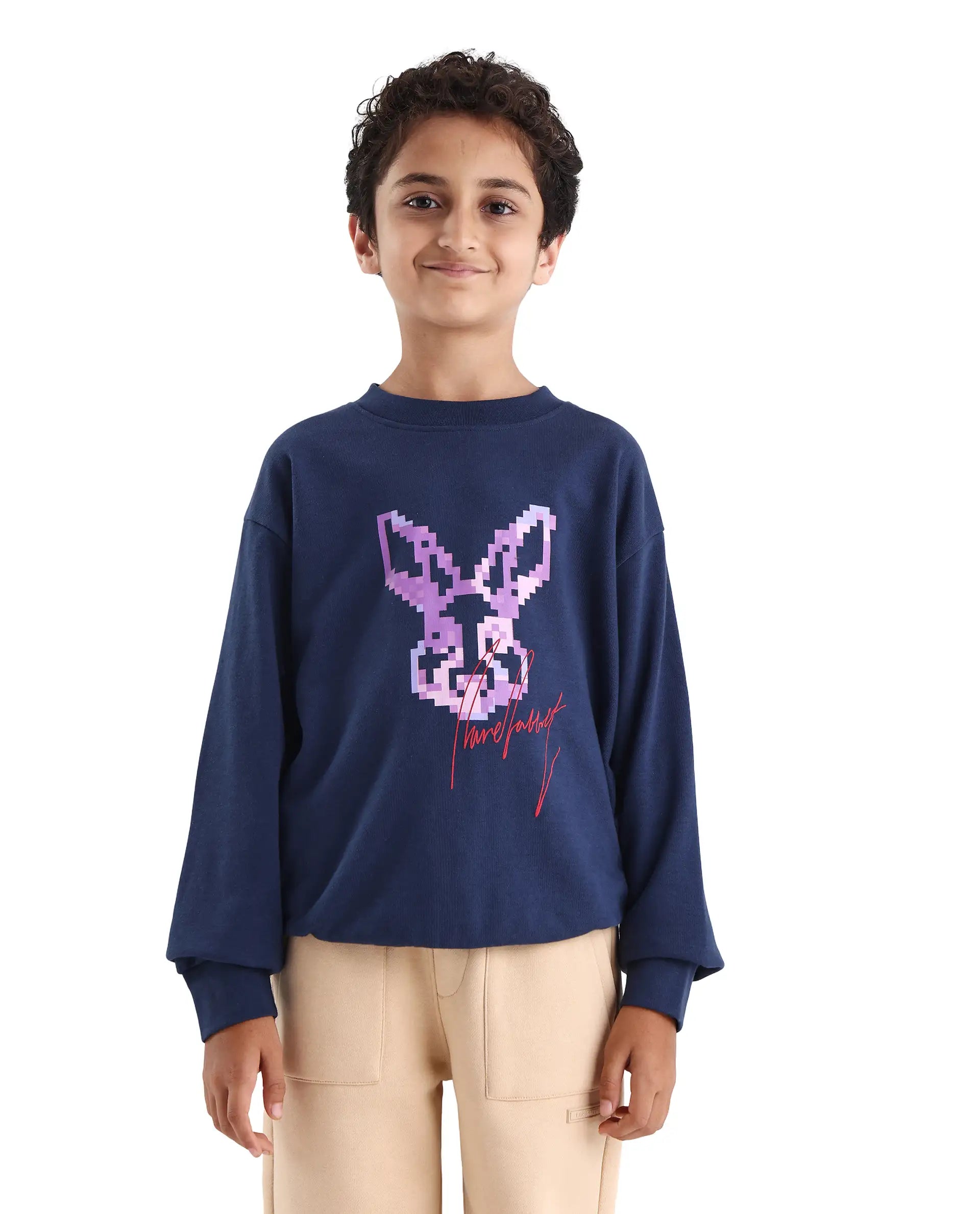 Rare Ones Kids Iver Navy Cotton Pull On Crew Neck Full Sleeves Fit Sweatshirt